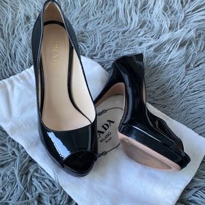 PRADA Black Patent Leather Peep Toe